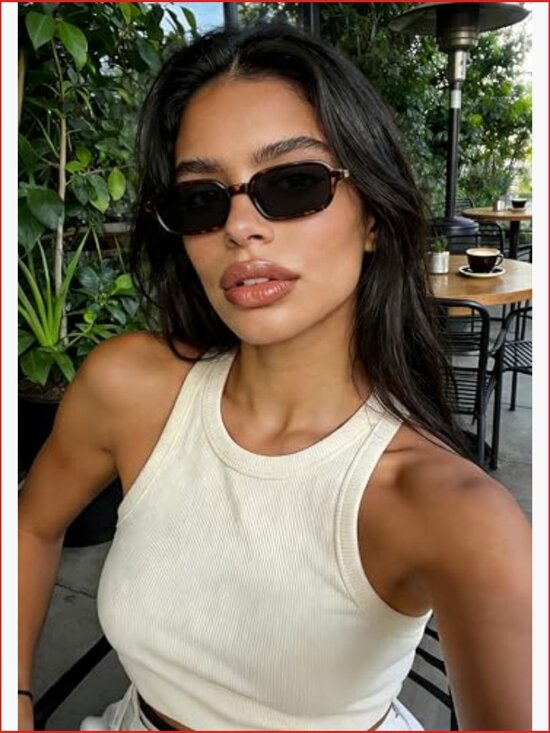 Vintage Retro Rectangle Sunglasses Small Square 90s Fashion UV400 Polycarbonate main image 7